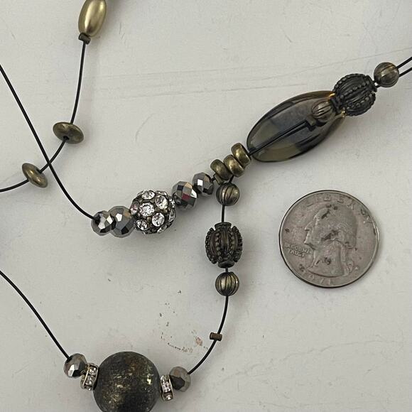 Chico's charm necklace burnished gold tone natural beads signed costume jewelry - Picture 8 of 10